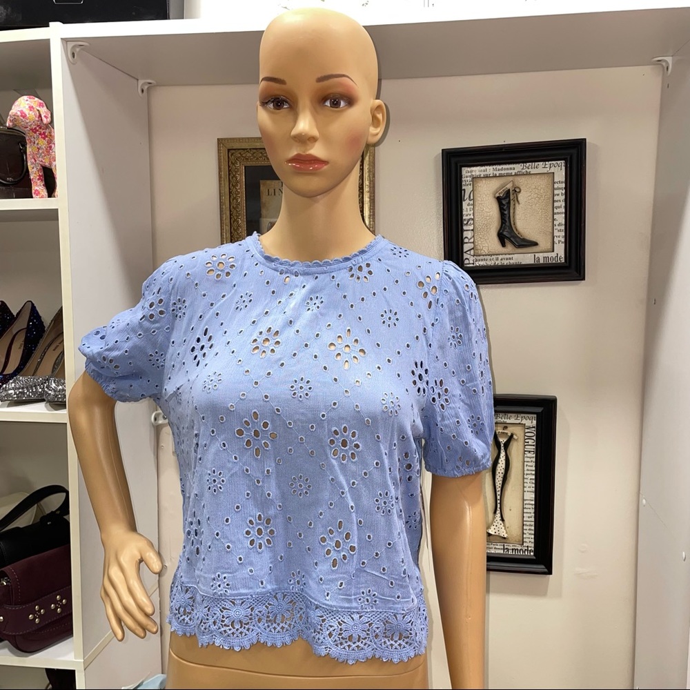 Miss Chievous NWT!  Eyes-Holes Embroidery Lace Light Blue  Crop  Top
